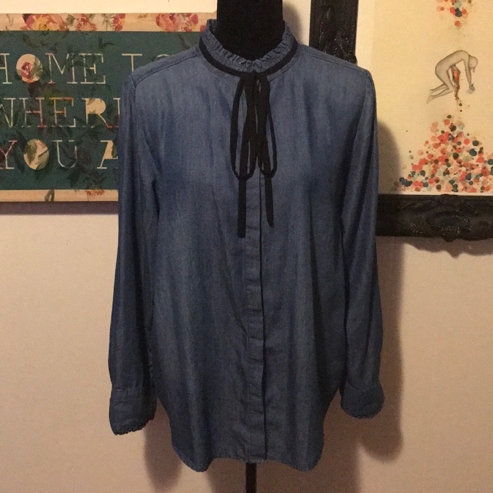 Kensie Chambray Bow Shirt